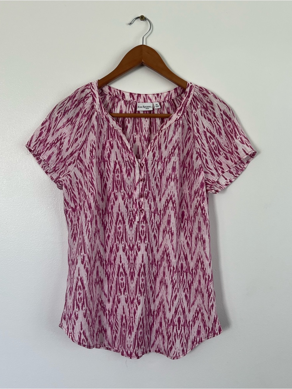 Kim Rogers Pink and White Ikat Patterned Blouse